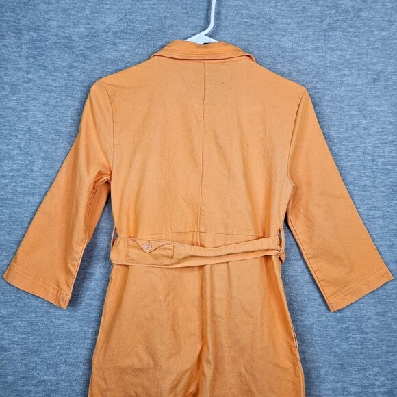 House Of Sunny Orange Belted Button Up Jumpsuit With Collar 3/4 Sleeves Size 4 - Picture 3 of 13